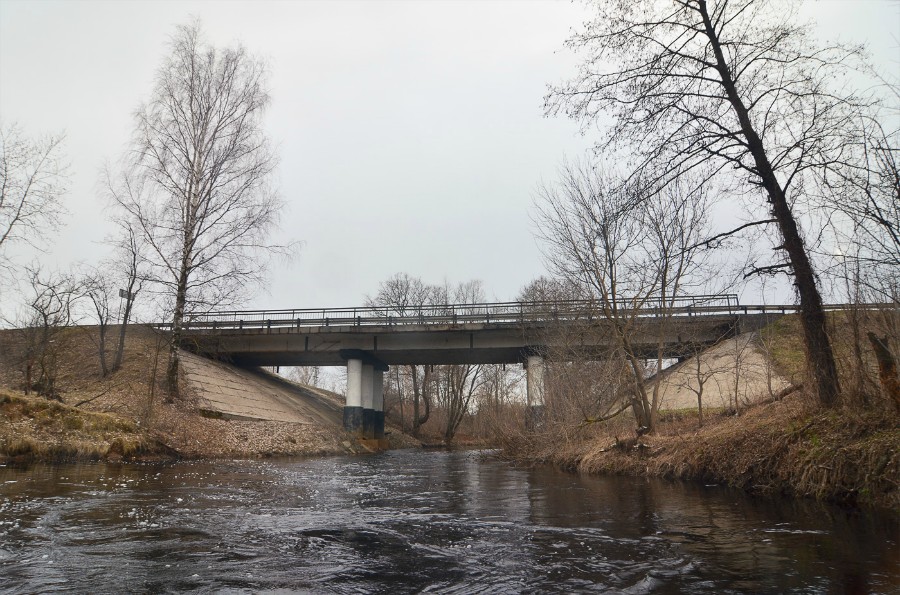 Автомобильный мост Заволжской трассы (вид снизу по течению)