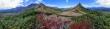 Круговая анорама на Пиначевском перевале. По центру долина Пиначево, слева и справа долина Налычево